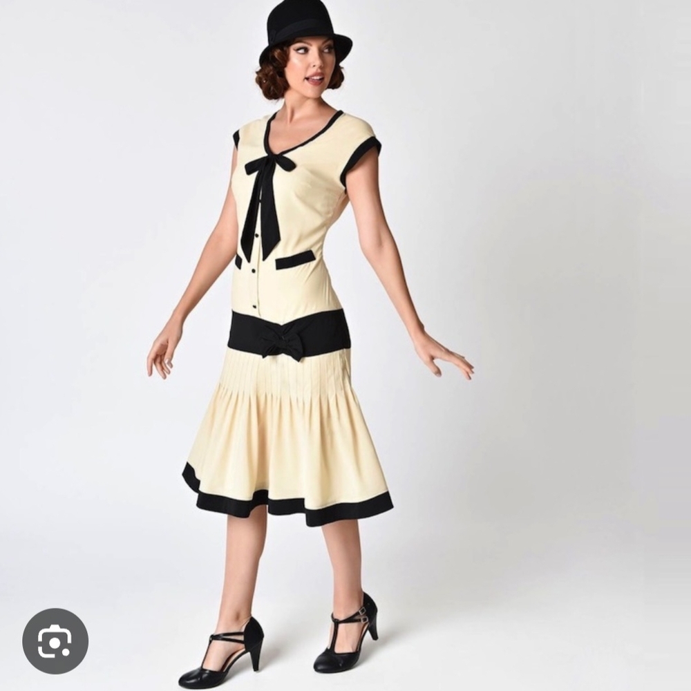 Vintage Style Cream and Black Dress